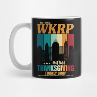 Thanksgiving Day WKRP Turkey Drop in Cincinnati City Skyline Silhouette Mug